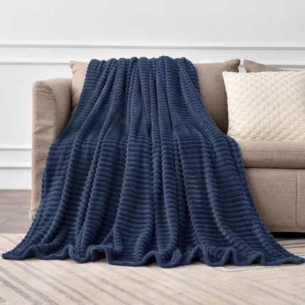 BEDELITE 3D Ribbed Navy Blue Fleece Throw Blanket for Couch, 50x70 Inch