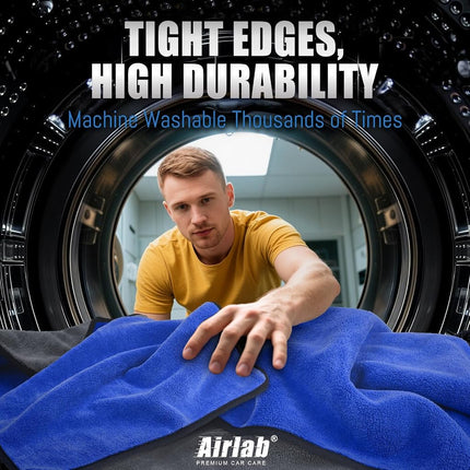 Airlab 4 x Professional 800GSM Microfibre Cloths, 40 x 40 cm, Absorbent Towels, No Streaks, Quick Wash, Dust Capture Polishing, Cleaning Cloths for Glasses, Kitchens, Bathrooms