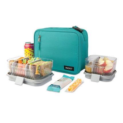 PackIt Freezable Classic Lunch Box, Teal, Built with ECOFREEZE Technology, Collapsible, Reusable, Zip Closure with Zip Front Pocket and Buckle Handle, Designed for Fresh Lunch On The Go