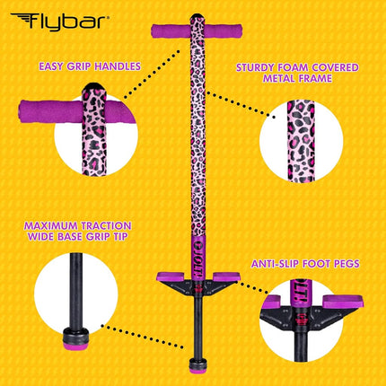 Flybar Foam Jolt Pogo Stick for Kids Age 5 and Up, Between 40 to 80 Pounds, Beginners Kids Pogo Stick for Boys and Girls (Leopard)