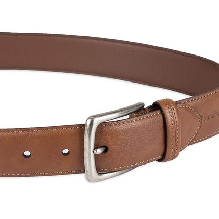 Columbia Men's Casual Leather Belt-Jeans Khakis Dress Silver Prong Buckle, Tan, Waist 46