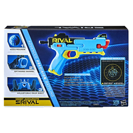 Lanzador Nerf Rival Fate XXII-100, sistema preciso, mira ajustable, carga por la recámara, incluye 3 proyectiles Rival