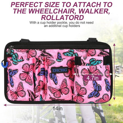 Wheelchair Side Bag, Wheel Chair Armrest Pouch Accessories with Cup Holder