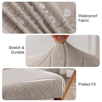 Genina 100% Waterproof Dining Chair Covers, Stretch Jacquard Chair Covers for Kitchen Parsons Chairs, Washable Chair Protectors for Dining Room Set of 6, Leaves-Warm Gray