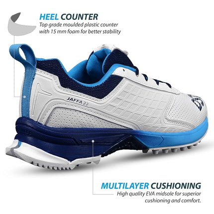 DSC Jaffa 22 Cricket Shoes | White/Navy | for Men and Boys | 7 UK, 8 US