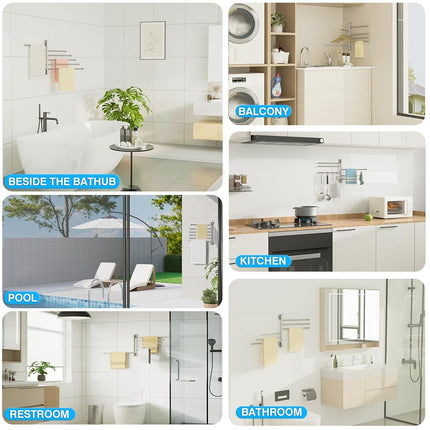Alise Swivel Towel Rack, SUS304 Stainless Steel 6 Arms Towel Bar, Space Saving Swing Out Towel Rack, Towel Hanger for Bathroom, Wall Mount Drying Racks for Laundry, Brushed Nickel