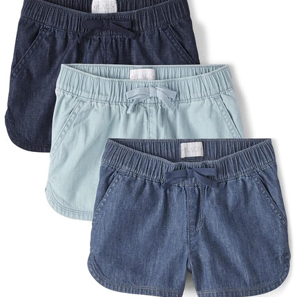 The Children's Place Girls' Denim Pull on Shorts, Denim, 12