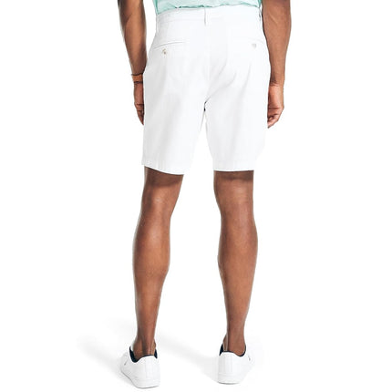 Nautica Men's Classic Fit Flat Front Stretch Solid Chino Deck Short Casual, Bright White, 35 8.5