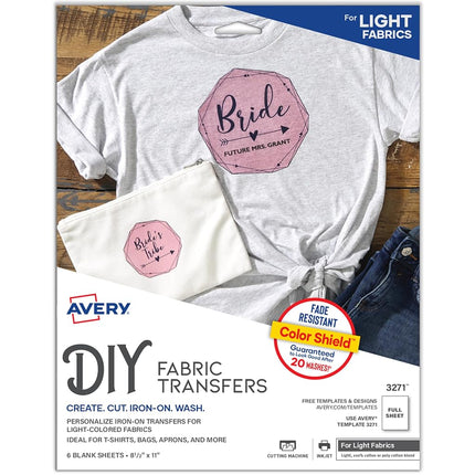 Avery T-Shirt Transfers for Inkjet Printers, 8.5 x 11 Inches, 6 Sheets (03271)