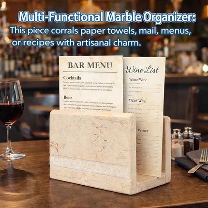 Creative Home Natural Champagne Marble Hand Carved Collection Tabletop Napkin Holder Stand Tissue Paper Dispenser Decorative Kitchen Countertop Dining Table Organizer, 3" x 5.8" x 4.5" H, Beige