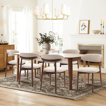 COLAMY Juego de 6 sillas de comedor de madera, sillas de comedor modernas tapizadas en tela, sillas laterales de cocina rústicas con reposapiés, beige