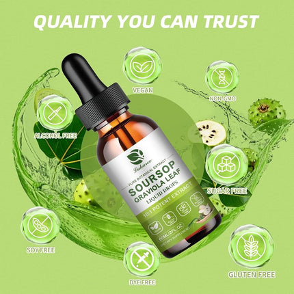 Lukaree Organic High-Potency Soursop Bitters Liquid, 98% Absorption Graviola Fruit & Leaf Extract for Immune Boost, Cell Support, Antioxidant, Digestive, Non-GMO Sugar & Gluten Free (2 Fl Oz)