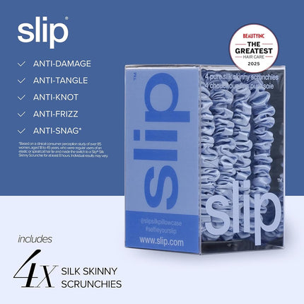 Slip Silk Hair Ties, Cornflower Skinny Scrunchies, Set of 4 | Anti-Damage
