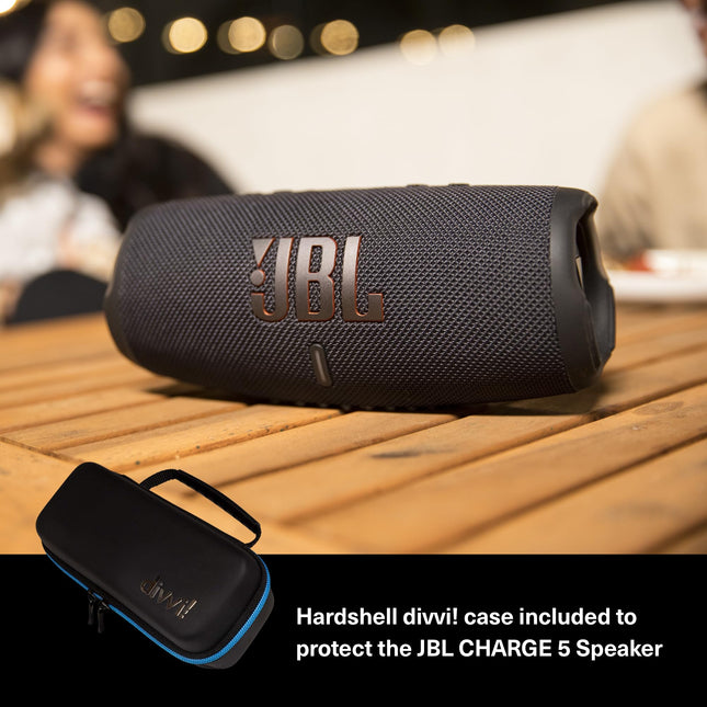 JBL Charge 5, altavoz inalámbrico portátil e impermeable con Bluetooth, paquete con estuche protector rígido divvi! - Turquesa