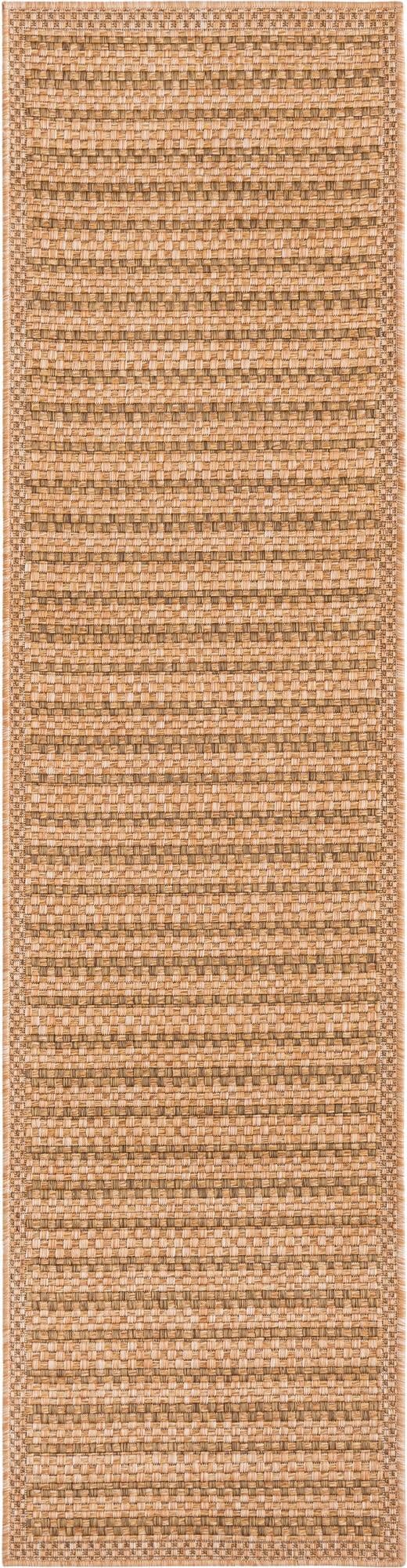Alfombra Unique Loom para exteriores Border Collection - A cuadros (2' x 8' pasillo marrón claro)