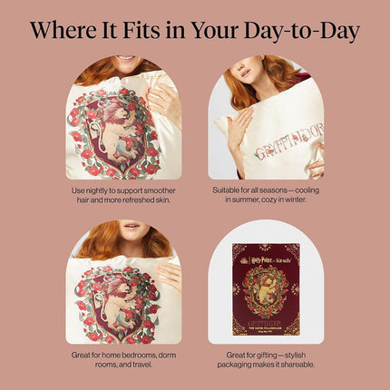 Kitsch x Harry Potter Gryffindor Satin Pillowcase with Zipper for Hair & Skin – Double-Sided, Softer Than Silk, Wrinkle-Free, Machine Washable, Frizz Control, Breakout Prevention - King Size (19x36)