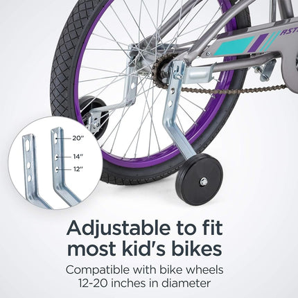 Schwinn Training Wheels, Fits 12-20 Inch Kids Bikes, Includes Mounting Hardware, Adjustable Steel Brackets, Detachable, Fun Sticker Decals, Easy to Install, Training Wheels for Kids Bike