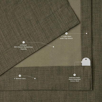 HPD Half Price Drapes Faux Linen Room Darkening Curtains - 84 Inches Long Luxury Linen Curtains for Bedroom & Living Room (1 Panel), 50W X 84L, Khaki Green