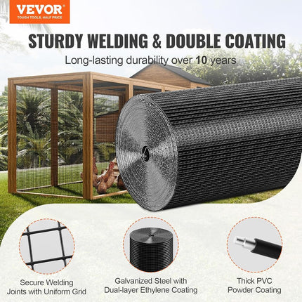 VEVOR Hardware Cloth, 24'' x 100' Galvanized Wire Mesh Roll, 19 Gauge Chicken Wire Fence Roll, Vinyl Coating Metal Wire Mesh for Chicken Coop Barrier, Rabbit Snake Fences, Poultry Enclosures