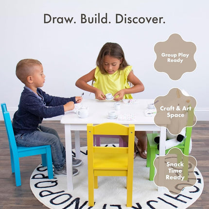 Humble Crew Kids Wooden Table and 4 Chairs Set, White/Pastels - Kids Table and Chair Set for Toddlers and Children for Arts, Crafts, and Snack Time - Sturdy, Durable Toddler Activity Table