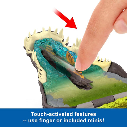 Mattel Jurassic World Rebirth Micro Adventure Playset, Spinosaurus Head Opens to 4 Interactive Features, 3 Micro Figures, Dinosaur Toy, JGB98