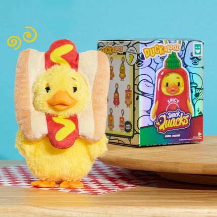Just Play HAPPY HAUL Duckalooz Snack Quack Clip-On Plush Duck Assortment, Plush Duck Clip-On Blind Box Collectible Toy with Removable Costume, 13 cm Stuffed Toy, Short-Run Drop, Ages 8 and up