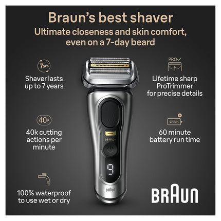 Braun Series 9 9517s PRO+ Electric Razor for Men, 5 Pro Shave Elements & Precision Long Hair ProTrimmer, Charging Stand, Braun�s Best for Smooth Skin, Wet & Dry Electric Razor with 60min Runtime