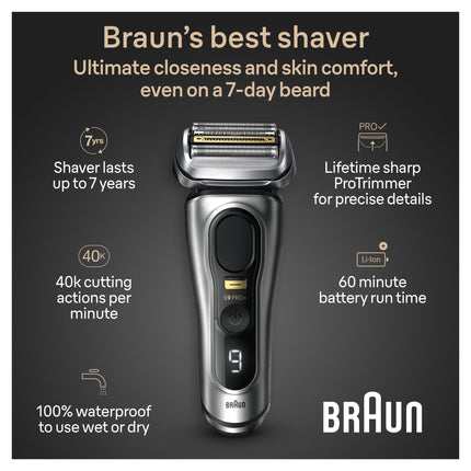 Braun Series 9 9517s PRO+ Electric Razor for Men, 5 Pro Shave Elements & Precision Long Hair ProTrimmer, Charging Stand, Braun�s Best for Smooth Skin, Wet & Dry Electric Razor with 60min Runtime