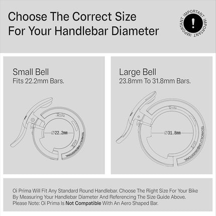 Knog Oi Prima Bike Bell – Loud 80dB Ring, Wrap-Around Design, WAVETEK Hammer, Durable Build, Easy Install – 2 Sizes to Ensure Correct Fit.