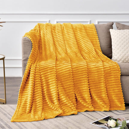 BEDELITE Ribbed Mustard Yellow Fleece Throw Blanket for Couch, 50x70 Inch
