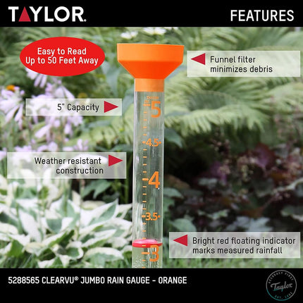 Taylor Precision Products 5288565 ClearVu Rain Gauge, Orange