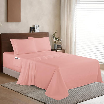 Elegant Comfort Luxury 1500 Premium Hotel Quality Microfiber 4-Piece Sheet Set - Soft, All Around Elastic 18-24 Inches Deep Fitted Sheet - Extra Deep Pocket Sheets, Full, Dusty Rose