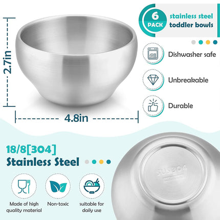 HaWare 6-Piece Kids Bowls, 12oz SUS304 Metal Bowl for Toddler Children