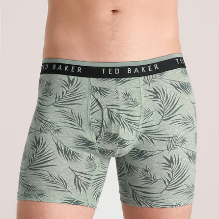 Ted Baker Men's Standard 4 Pack Cotton Stretch Boxer Briefs, Castlerock/Palms/Iceberg Green/Sky, Small