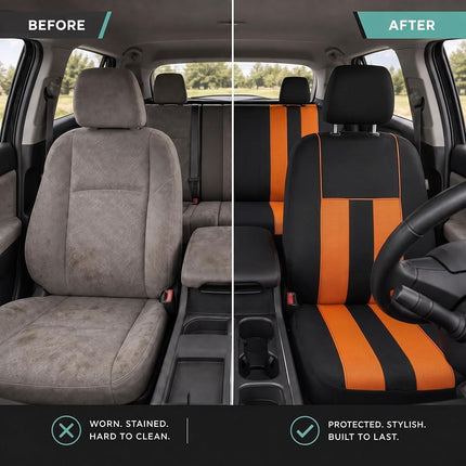 FH GROUP Car Seat Covers Full Set Cloth - Universal Fit, Automotive Seat Covers, Low Back Front Seat Covers, Airbag Compatible, Split Bench Rear Seat, Car Seat Cover for SUV, Sedan, Van Orange