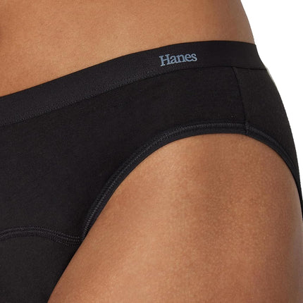 Hanes Women's Comfort, Bikini, Super Leaks Post-Partum & Period Underwear, 3-Pack, Black/Concrete Heather/Black, Black/Concrete Heather/Black, L