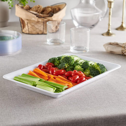 Plasticpro Plastic Serving Trays - Serving Platters Rectangle 10 X 14 Disposable Party Dish White Pack of 8