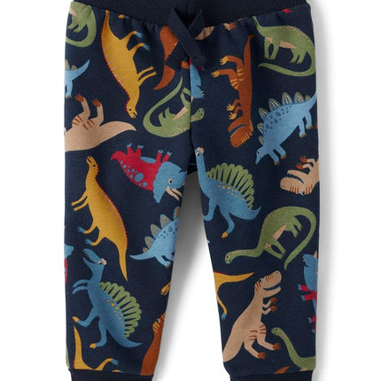 The Children's Place Baby Boys' and Toddler Fleece Jogger Pants, Blue Dino, 9-12 Months