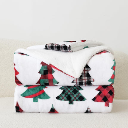Elegant Comfort Reversible and Ultra-Plush Flannel Fleece-Winter Christmas Sherpa Throw- Lightweight Soft and Cozy-Holiday Decorative Throw, Perfect for Lounging, 50 x 60 inches, Plaid Christmas Tree