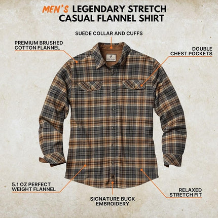 Legendary Whitetails Mens Flannel Shirt Long Sleeve Button Down Relaxed Fit, Huntmaster Plaid, 4XL Big