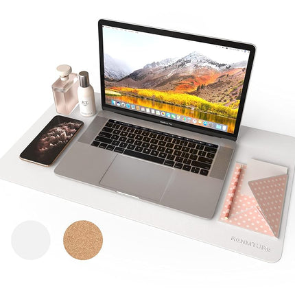 Dual-Sided Desk Pad, Natural Cork & PU Leather Lar