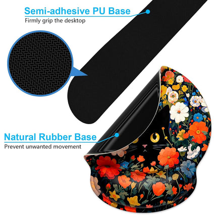 Dapesuom Keyboard Wrist Rest and Mouse Pad with Wrist Support, Cute Memory Foam Cushion for Keyboard and Mouse Set, Desktop Pad Rests with Non Slip Base for Easy Typing & Pain Relief, Cat Flower Bush