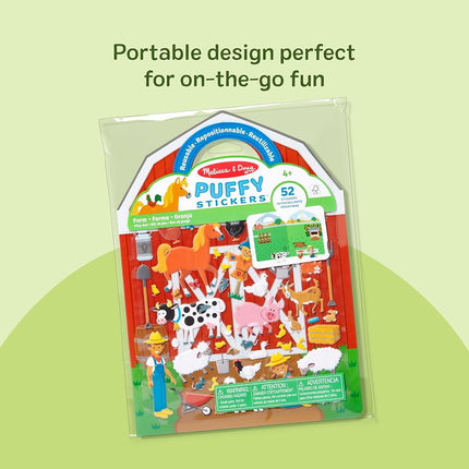 Melissa & Doug Puffy Sticker Play Set - On The Farm - 52 Reusable Stickers, 2 Fold-Out Scenes Restickable Farm Sticker Book, Puffy Farm Animals Removable Stickers for Kids Ages 4+ - FSC Certified