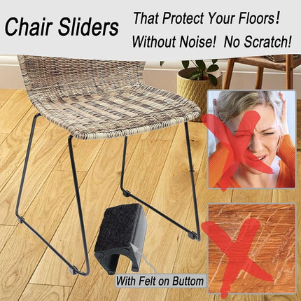 Rectangle U Shaped Chair Leg Tips Caps with Felt Pads,Furniture Feet Protector Slide Smoothly Glides No Scratches No Noise Protect Hardwood Floor,Fit 12mm(15/32inch) Diameter Tubular Leg (Black 8PCS)
