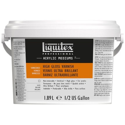 Liquitex 5344 Professional High Gloss Varnish for Acrylic Paints, Highly Elastic and Universal Application Finish in Archival Quality, 6 Gallon Bottles, Transparent