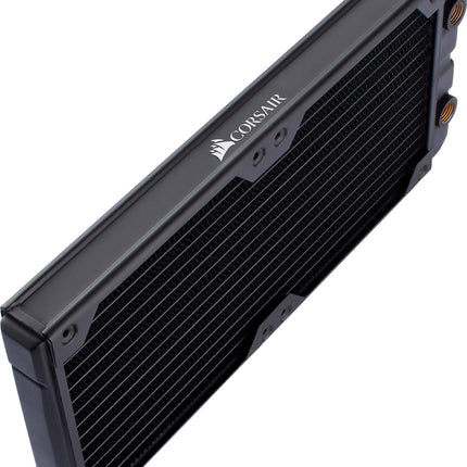 Corsair Hydro X Series, radiador de refrigeración líquida XR5 de 280 mm (soportes dobles para ventiladores de 140 mm, fácil instalación, construcción de cobre premium, revestimiento de poliuretano, guías integradas para tornillos de ventilador) Negro