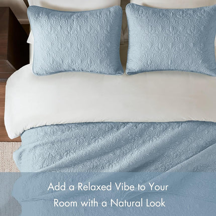 Madison Park Anti-Microbial, Cotton Filled Lightweight Coverlet Bedspread Bedding, Shams, Microfiber, Blue, Twin/Twin XL