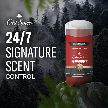 Old Spice Aluminum Free Deodorant for Men, 24/7 Odor Protection, 24/7 Freshness & Lasting Scent, Swagger with Cedarwood Scent, 3.8 oz (Pack of 3)