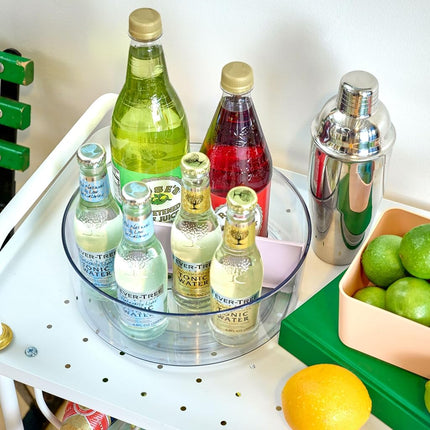 iDesign Lazy Susan, Rotatable Kitchen Organiser with Removable Divider, Storage Kitchen Accessories, Made of Recycled Plastic, Transparent and Purple