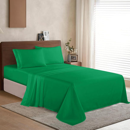 Elegant Comfort, Luxury Hotel Quality 1500 Microfibre Sheet Set - 4 Piece - Pleat with Full Elasticated Corners, Pocket up to 16" Deep Pocket, Double - Green